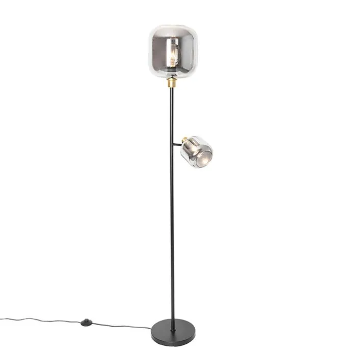 Stehlampe schwarz mit Gold mit Rauchglas 2 Lichter - Zuzanna