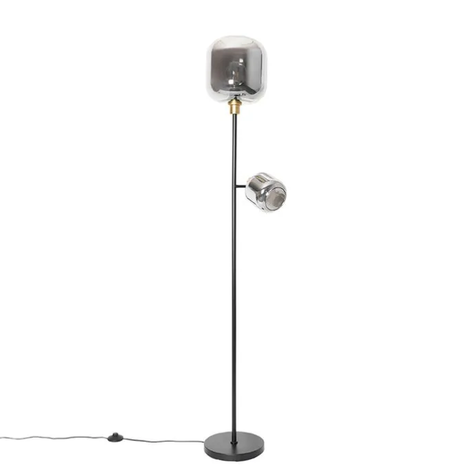 Stehlampe schwarz mit Gold mit Rauchglas 2 Lichter - Zuzanna