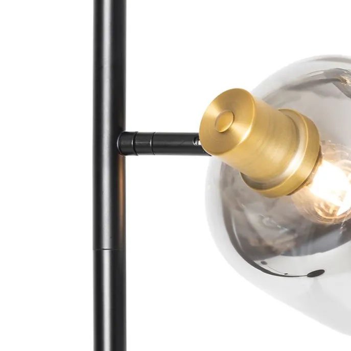 Stehlampe schwarz mit Gold mit Rauchglas 2 Lichter - Zuzanna