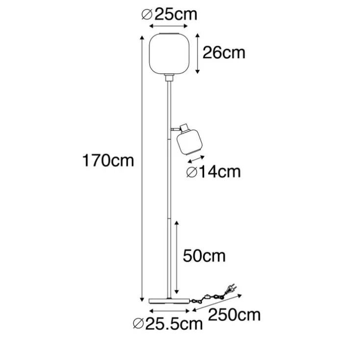 Stehlampe schwarz mit Gold mit Rauchglas 2 Lichter - Zuzanna