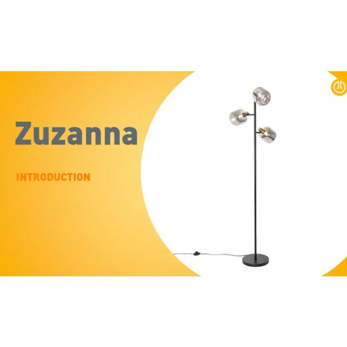 Stehlampe schwarz mit Gold mit Rauchglas 2 Lichter - Zuzanna