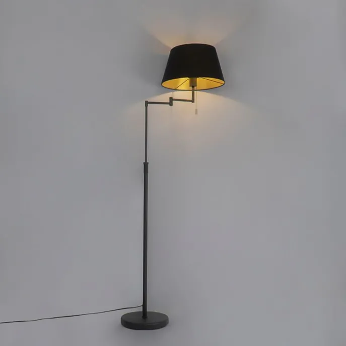 Stehlampe schwarz mit schwarzem Schirm und verstellbarem Arm - Ladas