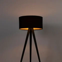 Stehlampe schwarz mit schwarzem Schirm und goldener Innenseite - Ilse