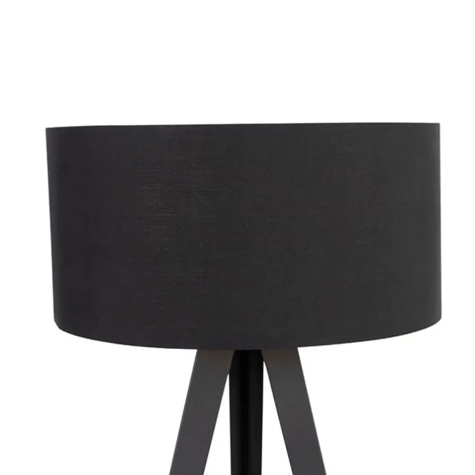 Stehlampe schwarz mit schwarzem Schirm und goldener Innenseite - Ilse