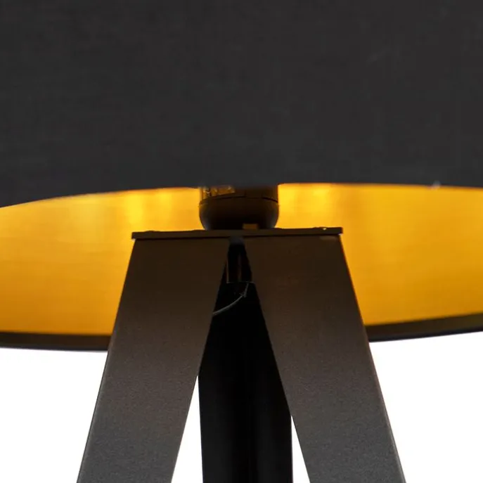 Stehlampe schwarz mit schwarzem Schirm und goldener Innenseite - Ilse