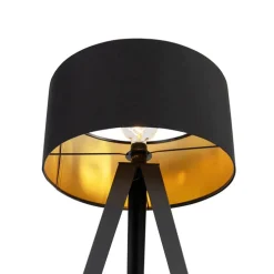 Stehlampe schwarz mit schwarzem Schirm und goldener Innenseite - Ilse