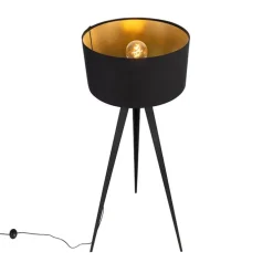 Stehlampe schwarz mit schwarzem Schirm und goldener Innenseite - Ilse