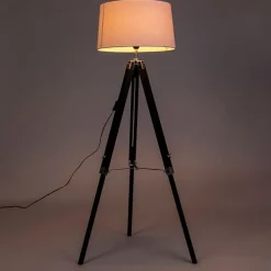 Stehlampe schwarz mit weißem Leinenschirm 45 cm - Tripod
