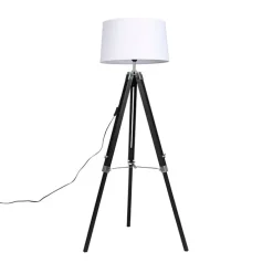 Stehlampe schwarz mit weißem Leinenschirm 45 cm - Tripod