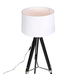 Stehlampe schwarz mit weißem Leinenschirm 45 cm - Tripod