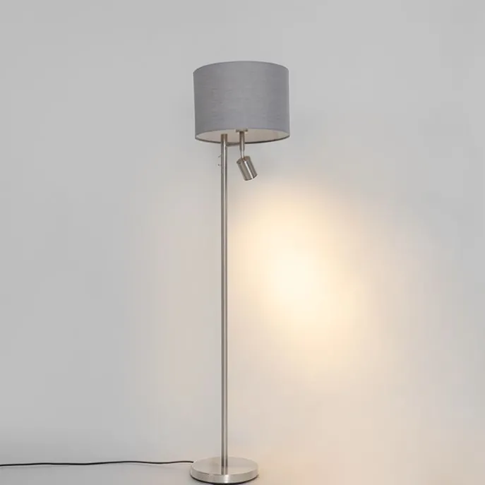 Stehlampe Stahl mit Schirm grau und Leselampe - Jelena
