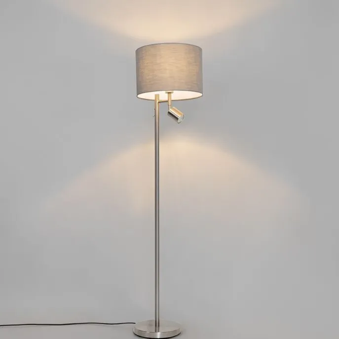 Stehlampe Stahl mit Schirm grau und Leselampe - Jelena