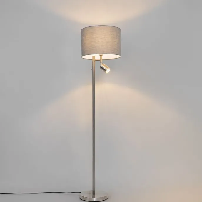 Stehlampe Stahl mit Schirm grau und Leselampe - Jelena