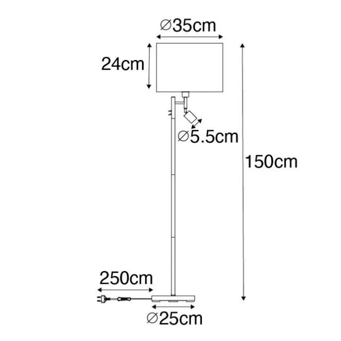 Stehlampe Stahl mit Schirm grau und Leselampe - Jelena