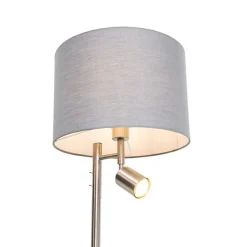 Stehlampe Stahl mit Schirm grau und Leselampe - Jelena
