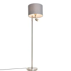 Stehlampe Stahl mit Schirm grau und Leselampe - Jelena