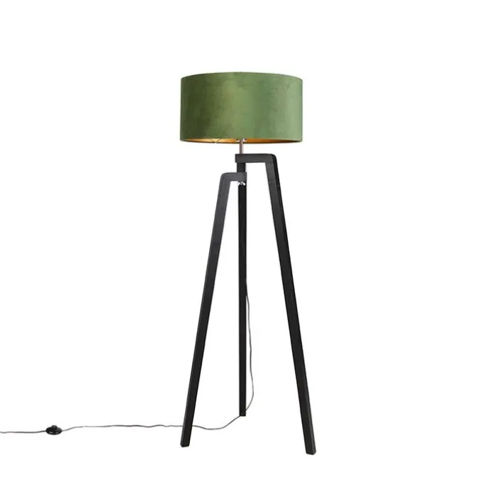 Stehlampe Stativ schwarz mit grünem Schirm und Gold 50 cm - Puros