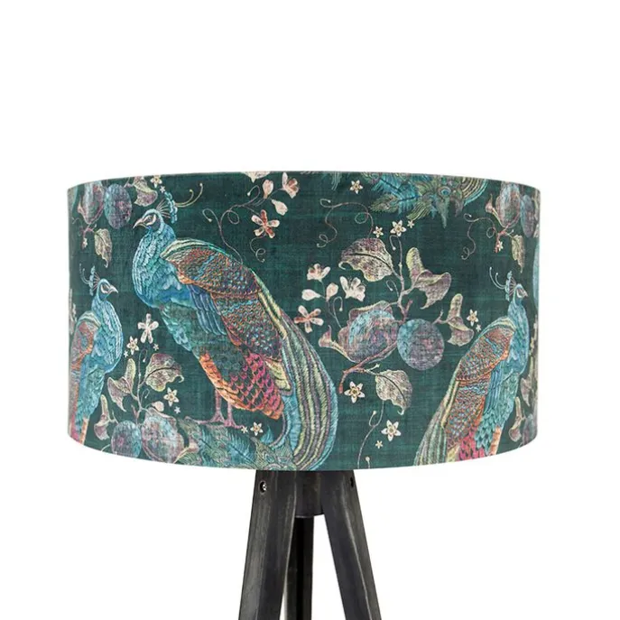 Stehlampe Stativ schwarz mit Schirm Pfau 50 cm - Tripod Classic