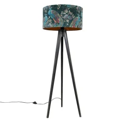 Stehlampe Stativ schwarz mit Schirm Pfau 50 cm - Tripod Classic
