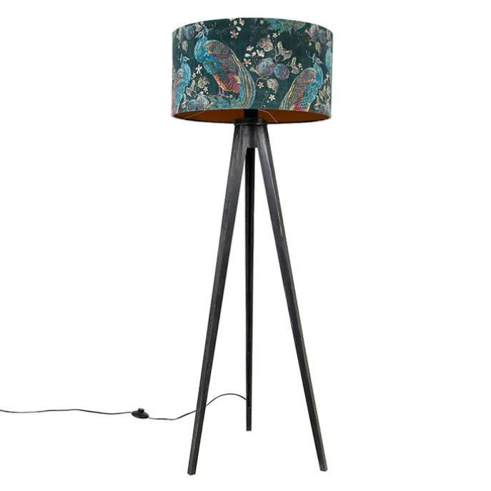 Stehlampe Stativ schwarz mit Schirm Pfau 50 cm - Tripod Classic