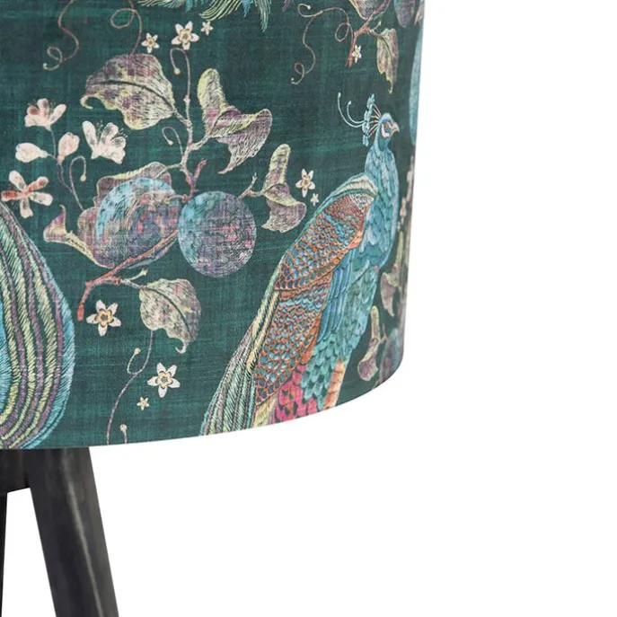 Stehlampe Stativ schwarz mit Schirm Pfau 50 cm - Tripod Classic