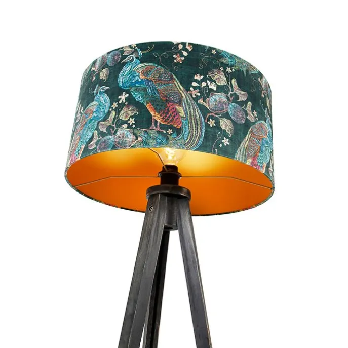 Stehlampe Stativ schwarz mit Schirm Pfau 50 cm - Tripod Classic