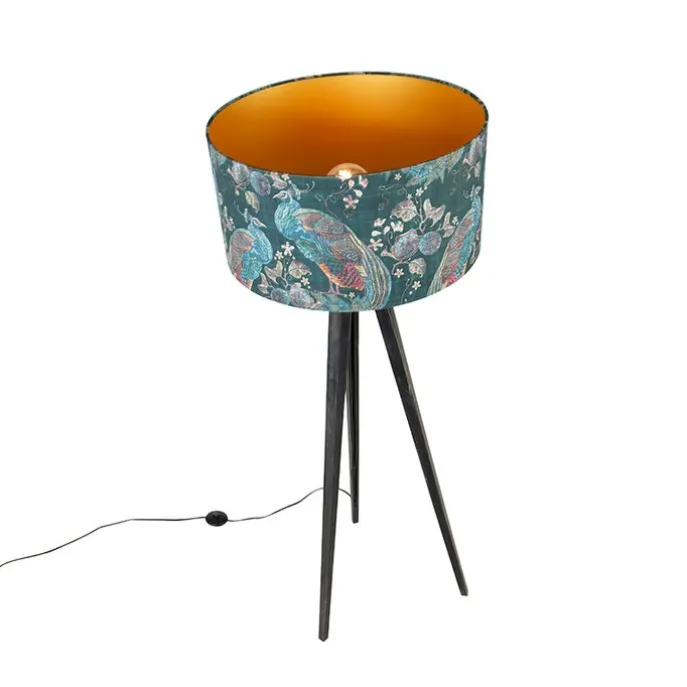 Stehlampe Stativ schwarz mit Schirm Pfau 50 cm - Tripod Classic