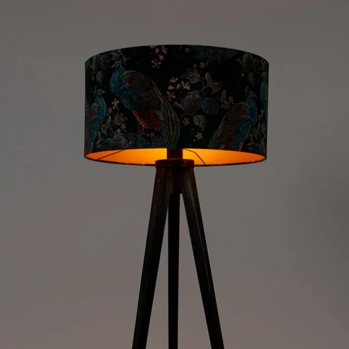 Stehlampe Stativ schwarz mit Schirm Pfau 50 cm - Tripod Classic