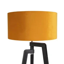 Stehlampe Stativ schwarz mit gelbem Schirm und Gold 50 cm - Puros