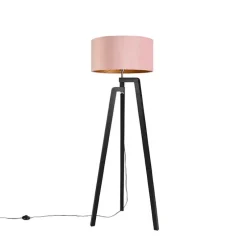 Stehlampe Stativ schwarz mit rosa Schirm und Gold 50 cm - Puros