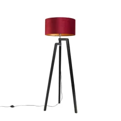 Stehlampe Stativ schwarz mit rotem Schirm und Gold 50 cm Puros