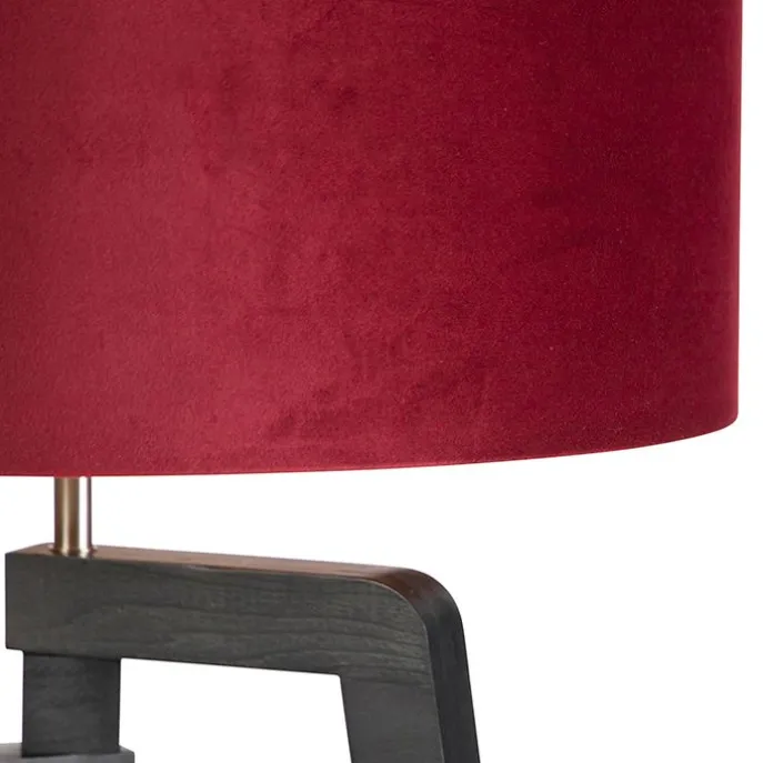 Stehlampe Stativ schwarz mit rotem Schirm und Gold 50 cm Puros