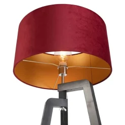 Stehlampe Stativ schwarz mit rotem Schirm und Gold 50 cm Puros
