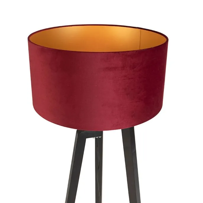 Stehlampe Stativ schwarz mit rotem Schirm und Gold 50 cm Puros