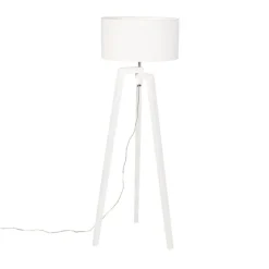 Stehlampe Stativ weißes Holz mit weißem Schirm 50 cm - Puros