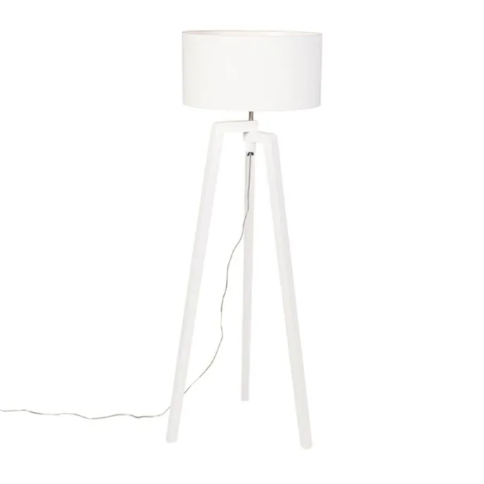 Stehlampe Stativ weißes Holz mit weißem Schirm 50 cm - Puros