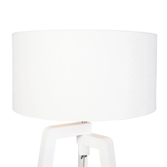 Stehlampe Stativ weißes Holz mit weißem Schirm 50 cm - Puros
