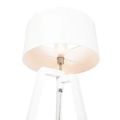 Stehlampe Stativ weißes Holz mit weißem Schirm 50 cm - Puros
