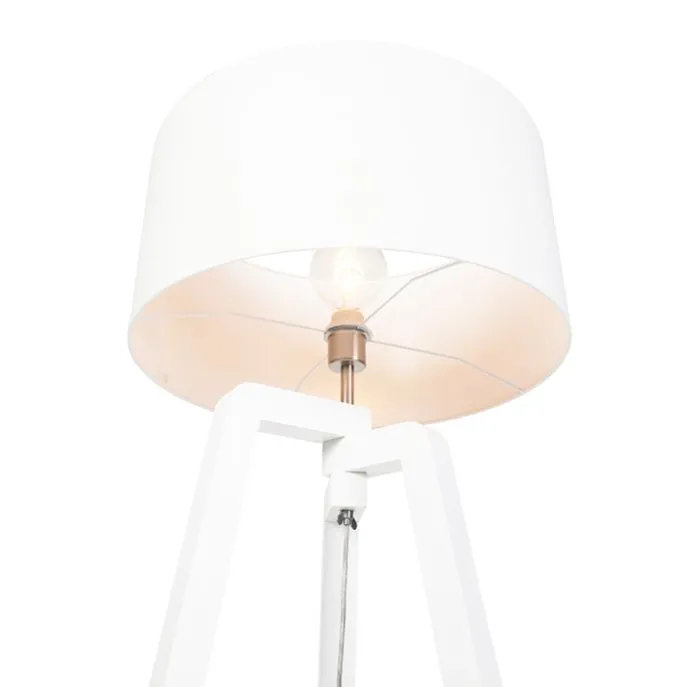 Stehlampe Stativ weißes Holz mit weißem Schirm 50 cm - Puros
