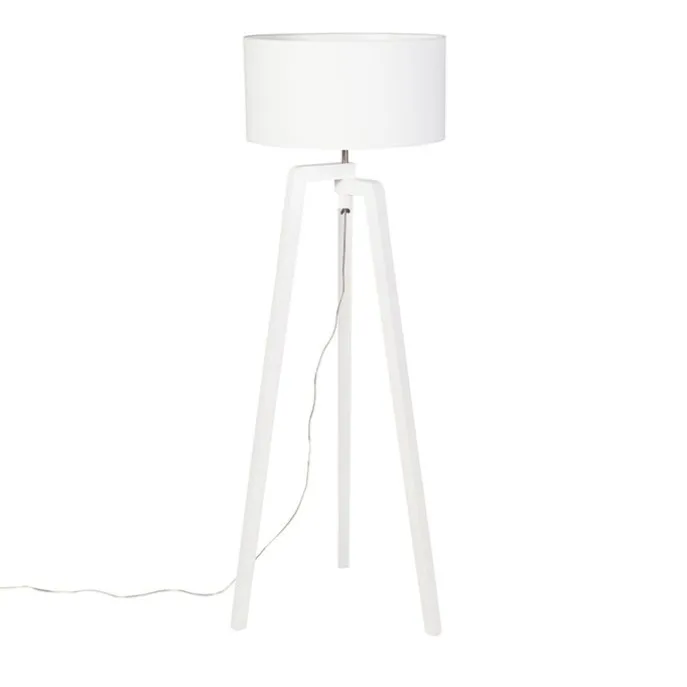 Stehlampe Stativ weißes Holz mit weißem Schirm 50 cm - Puros