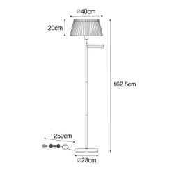 Stehleuchte aus Bronze mit weißem Faltenschirm und verstellbarem Arm – Ladas Deluxe