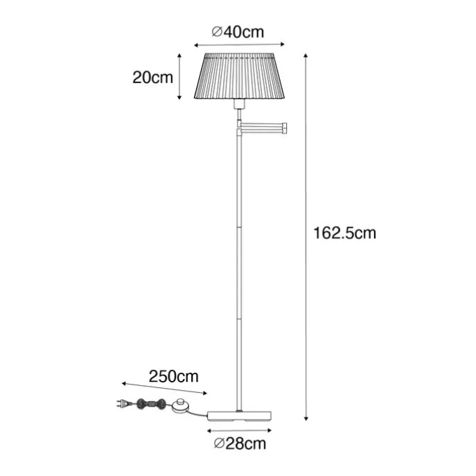 Stehleuchte aus Bronze mit weißem Faltenschirm und verstellbarem Arm – Ladas Deluxe