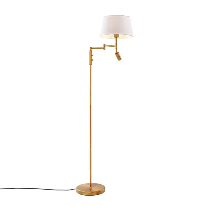 Stehleuchte aus Bronze mit weißem Schirm und verstellbarer Leselampe – Ladas