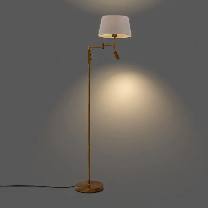Stehleuchte aus Bronze mit weißem Schirm und verstellbarer Leselampe – Ladas