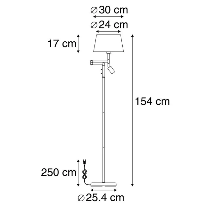 Stehleuchte aus Bronze mit weißem Schirm und verstellbarer Leselampe – Ladas