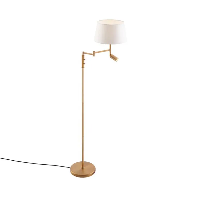 Stehleuchte aus Bronze mit weißem Schirm und verstellbarer Leselampe – Ladas