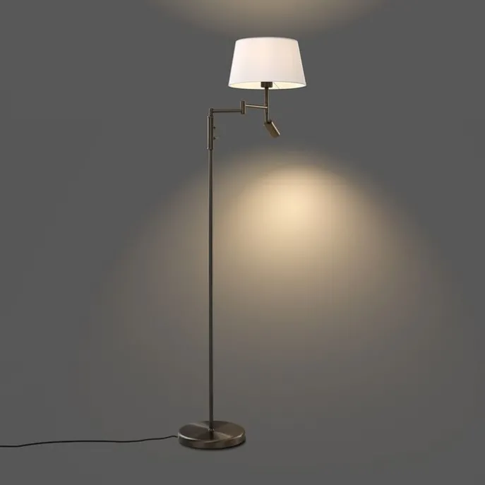 Stehleuchte aus Stahl mit weißem Schirm und verstellbarer Leselampe – Ladas