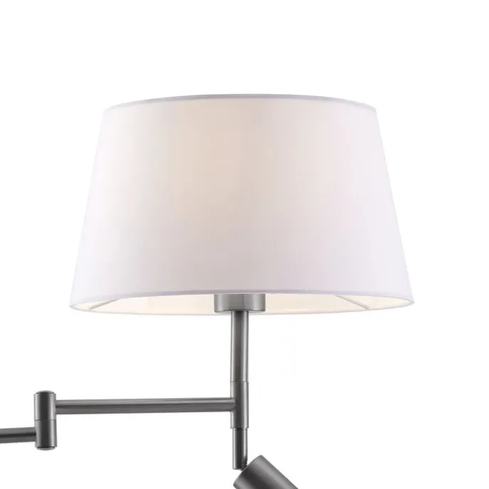 Stehleuchte aus Stahl mit weißem Schirm und verstellbarer Leselampe – Ladas