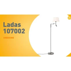 Stehleuchte aus Stahl mit weißem Schirm und verstellbarer Leselampe – Ladas