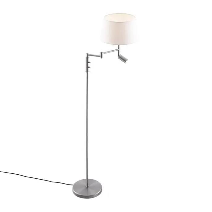 Stehleuchte aus Stahl mit weißem Schirm und verstellbarer Leselampe – Ladas